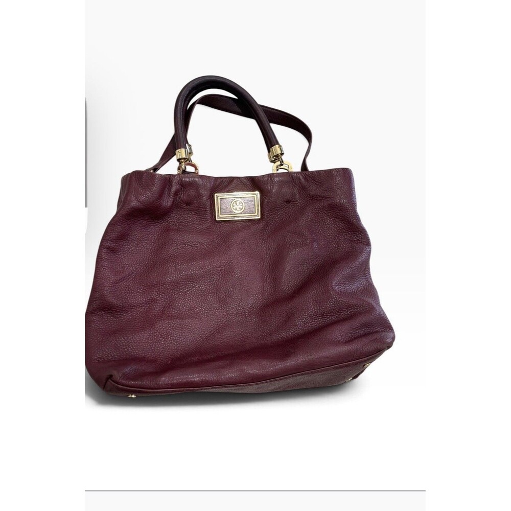 Tory Burch Pebbled Leather Satchel Hobo Bag Gold Hardware Burgandy
